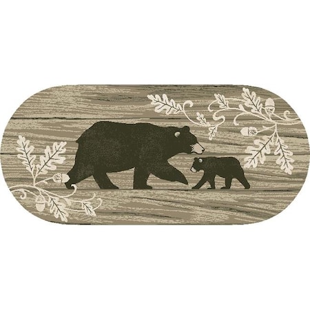 Mayberry Rug Mayberry Rug CC10512 20X44 20 x 44 in. Oval Cozy Cabin Foliage Bear Printed Nylon Kitchen Mat & Rug CC10512 20X44